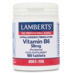 VITAMINA B6 50 mg PIRIDOXINA 100 TABLETAS LAMBERTS